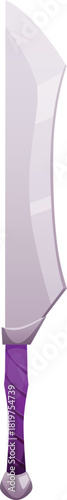 Cartoon sword and dagger, vector curved iron sharp blade saber with purple handle, old weapon warrior, war game asset