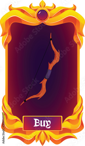 A golden frame with a wooden medieval bow and a buy button.