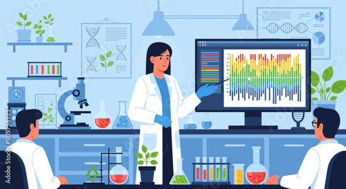 Scientist Presenting Biological Data Analysis in a Laboratory Environment Setting