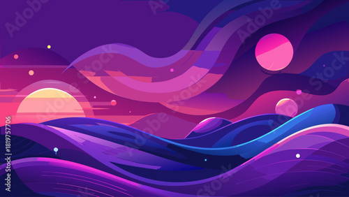 Soft gradient background in deep purple and magenta tones, blended with abstract flowing shapes and subtle glowing highlights for a dreamy modern look