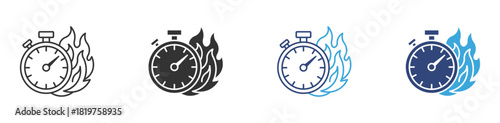 Speed Timer with Flame icon set, Fast Performance Stopwatch, High-Speed Measurement and Intensity concept icon, vector illustration.