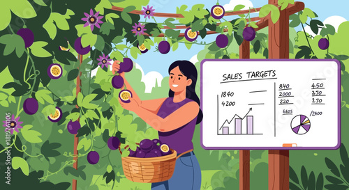 Harvesting passion fruit and analysing the sales targets of organic farming