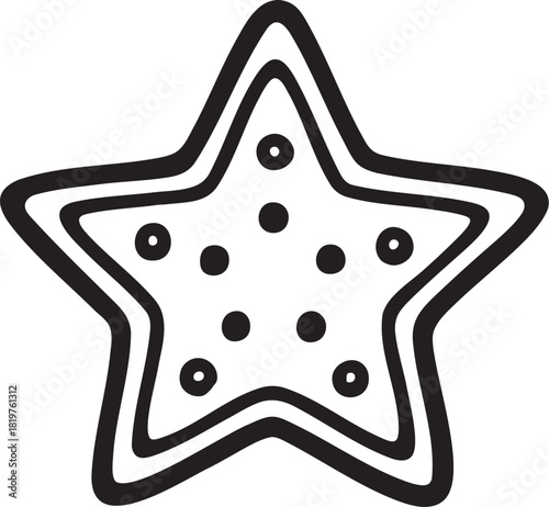 Linocut star cookie with dotted border for Christmas baking themes seasonal packaging labels and festive decoration