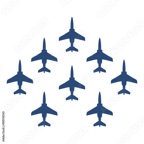 Formation d’avions militaires – Silhouettes aériennes en diamant – Illustration vectorielle