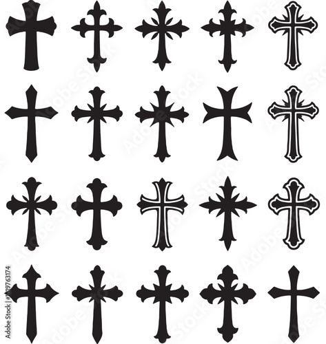 decorative crosses black and white,catholic and christian vector design