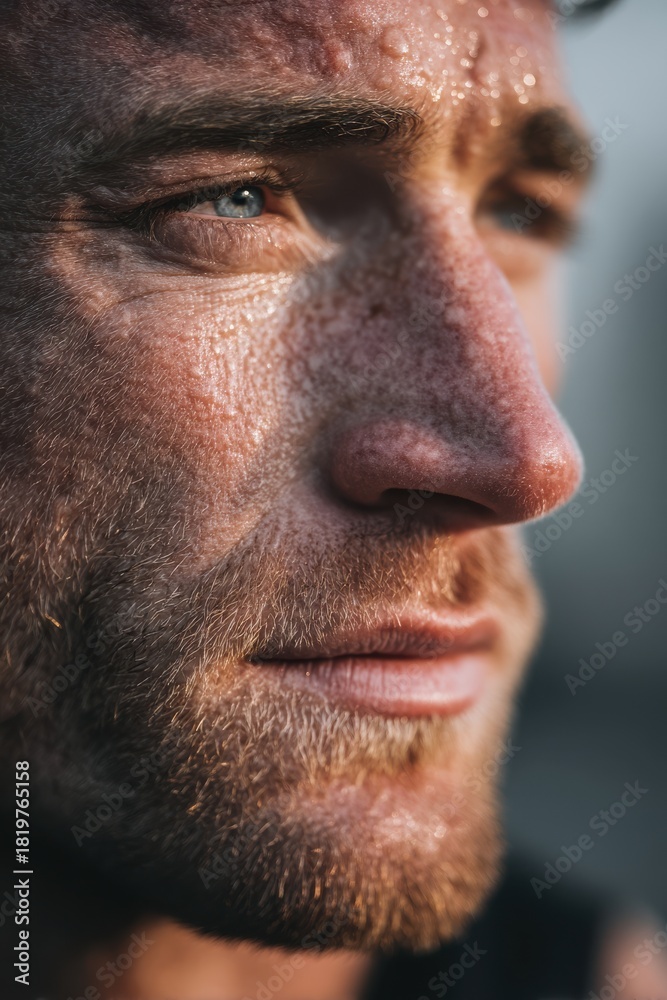 Obraz premium Close-up of a focused athlete's face during intense physical activity