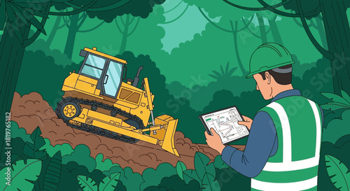 Forestry Engineer Utilizing Digital Blueprint for Sustainable Logging Operation