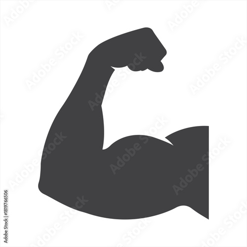 Silhouette illustration of a muscular arm flexing with a clenched fist on a white background design image