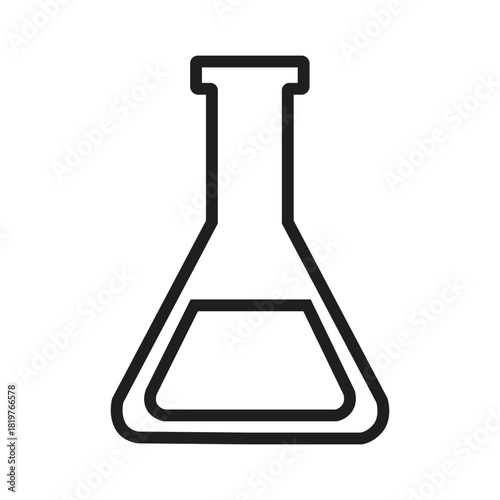 Illustration of a black outlined erlenmeyer flask with liquid on a white background in vector format