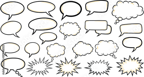 Hand drawn comic speech bubbles and thought balloons