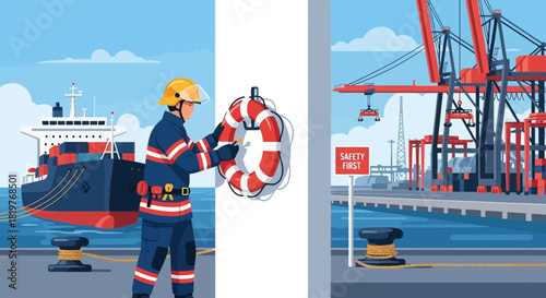 Maritime Emergency Preparedness: A Detailed Port Scene Illustrating Safety Measures