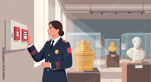 A vigilant security professional overseeing the museum's emergency systems and priceless exhibits