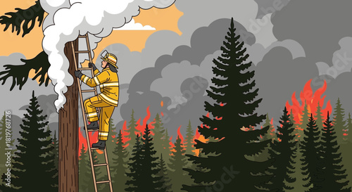 Brave firefighter tackling raging forest inferno with courage and expertise