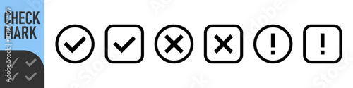 Black tick black cross vector icons. Tick and cross marks. Accepted, rejected, approved, disapproved, right, wrong, correct, false symbols. Checkbox and cross, thin line icons. Check and wrong marks