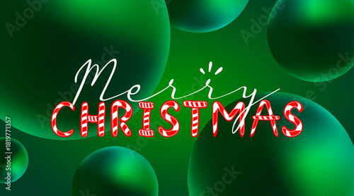Merry Christmas banner. Candy Cane Font Greeting Card.