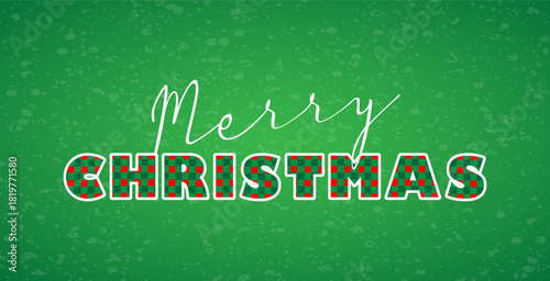 Merry Christmas banner. Gingham pattern letters. Greeting Card.