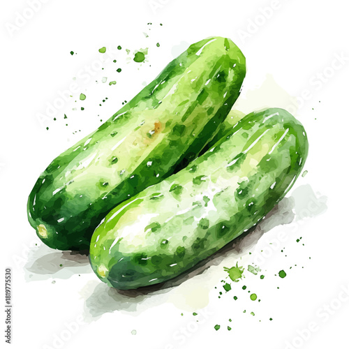 painting_of_fresh_cucumber_on_a_white_Hand-painted watercolor style, vector set available in EPS, vectorized, vegetables set