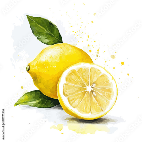 painting_of_fresh_lemon_slices_on_a_white_Hand-painted watercolor style, vector set available in EPS, vectorized, vegetables set