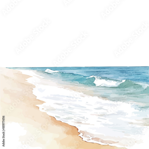 Beautiful beach and blue sea painting design set Hand-painted style, vectorized, vector set available in EPS, Simple Hand-painted watercolor style