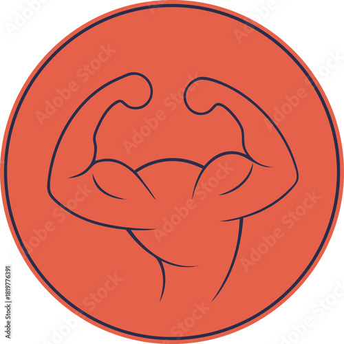 Icon of flexed muscular arms in a circle, representing strength