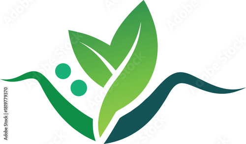 Green leaves and wave logo symbolizing growth, nature, and environment