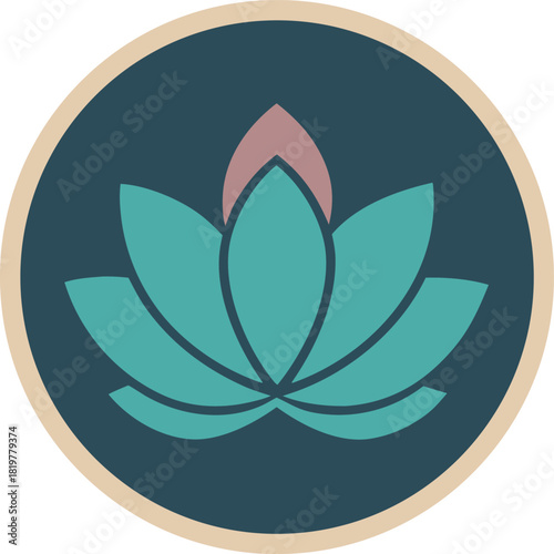 Stylized lotus flower logo with circular frame, symbolizing peace