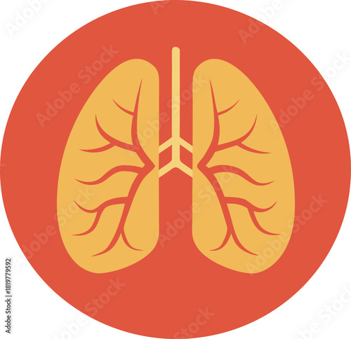 Graphic illustration of human lungs inside a red circle, medical icon