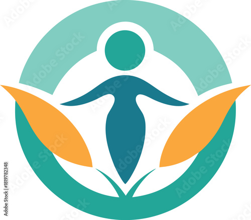 Abstract person and leaf logo on white background