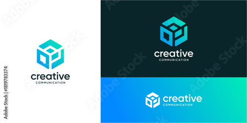 Digital cube hexagonal with bubble speech logo design ideas. Vector of media tech for talk, chat, consult, and forum communications icon symbols. 