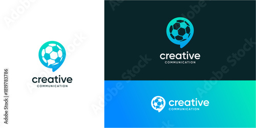 Sport Talk logo design ideas. Vector of bubble speech with soccer football icons symbol. Media tech for talk, chat, and consult forum communications. 