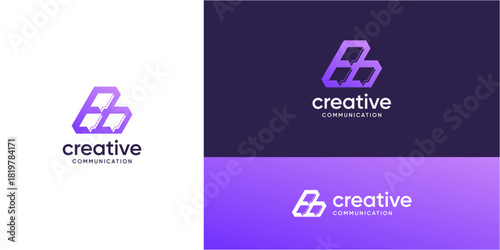 Abstract letter B with three bubble speech logo design inspiration. Talk and chat technology communication concept. Combination vector based icons symbols.