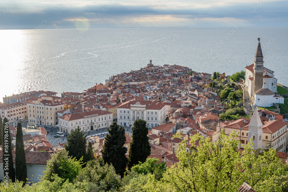 Fototapeta premium Historic coastal town of Piran on Adriatic peninsula, Slovenia
