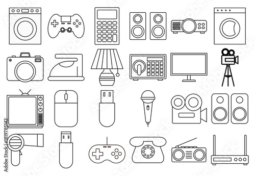 Hoja de iconos de dispositivos electrónicos y tecnología doméstica