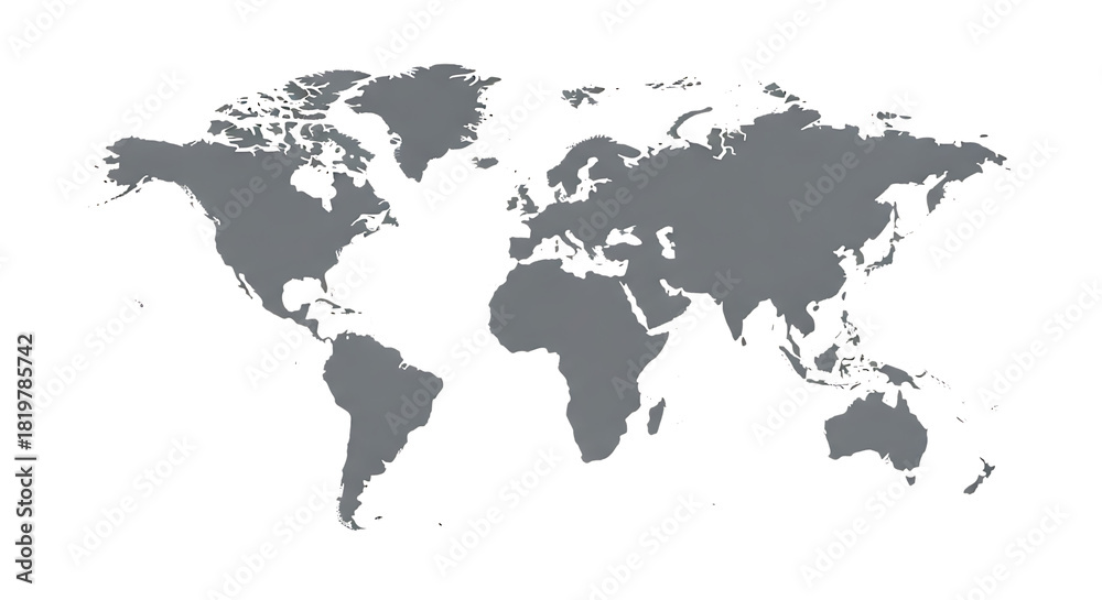 Naklejka premium World Map, gray with white outline, isolated on white or transparent background. PNG