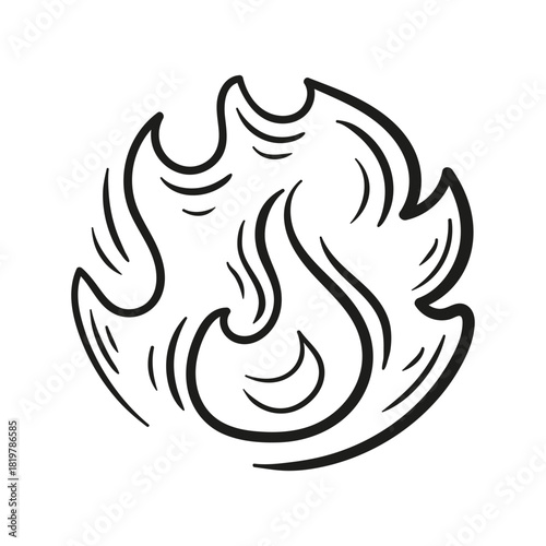 Energetic sketch-style flames, smoothly flowing lines, dynamic flame cones, and minimalist graphics for a bright accent.
