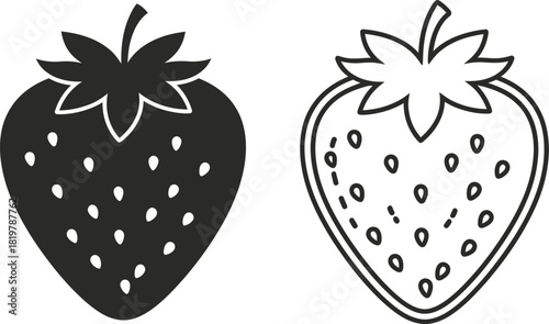 Strawberry vector icon illustration fresh fruit outline black and white eps silhouette