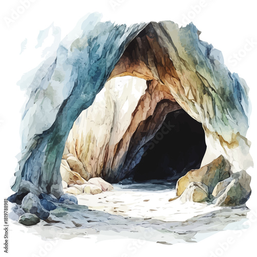 Watercolor_style_painting_of_a_cave_on_a_white_Hand-painted style, vectorized, vector set available in EPS