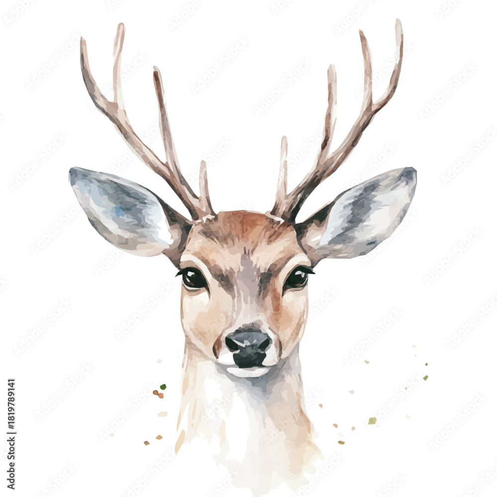 Obraz premium Beautiful deer head painting design set, Hand-painted style, vectorized, vector set available in EPS, Simple Hand-painted watercolor style