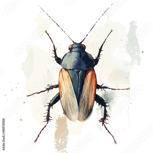 Beautiful cockroach with a splash painting design set. Hand-painted style, vectorized, vector set available in EPS, Simple Hand-painted watercolor style