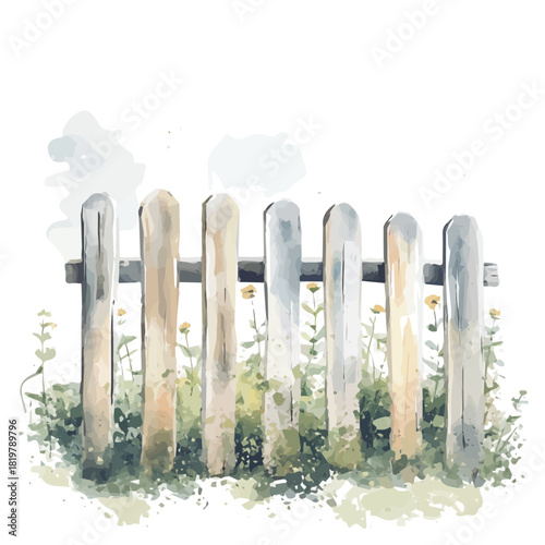 Watercolor_style_painting_of_a_fence_Simple Hand-painted watercolor style, vectorized, painting style, vector set available in EPS	