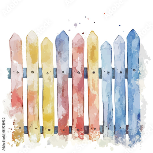 Watercolor_style_painting_of_farm_fence_Simple Hand-painted watercolor style, vectorized, painting style, vector set available in EPS