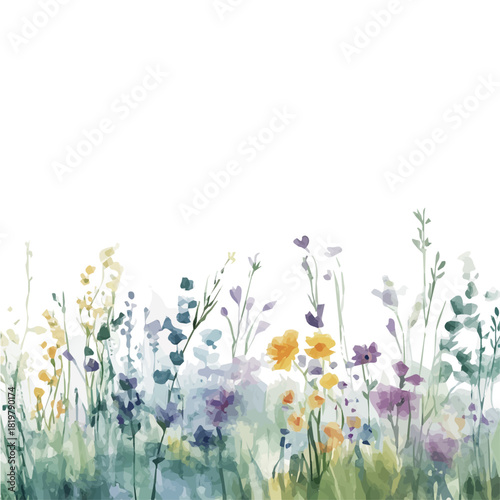 Beautiful meadow painting design set Hand-painted style, vectorized, vector set available in EPS, Simple Hand-painted watercolor style plants