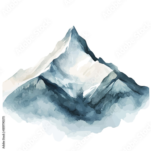 Watercolor_style_painting_of_a_hand_painted_mountain_on_a_white_Hand-painted style, vectorized, vector set available in EPS format design