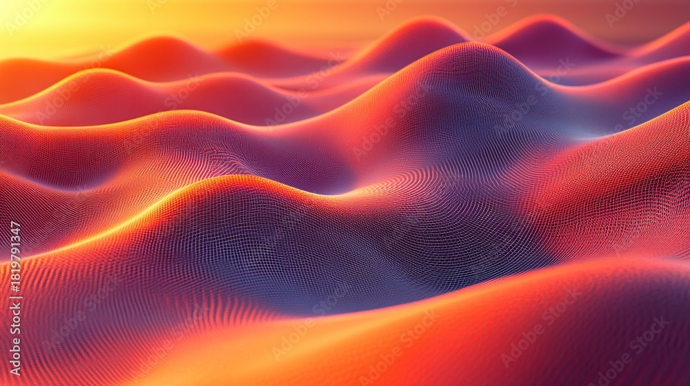 Fototapeta premium Vibrant Abstract Landscape of Rolling Dunes Illuminated by a m Golden Sunset