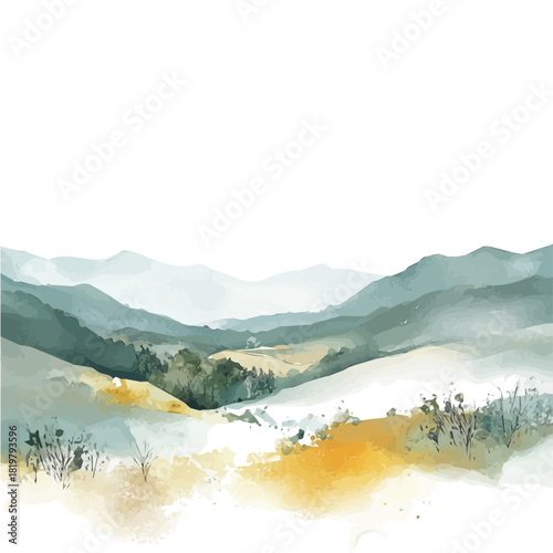 Beautiful valley painting design set Hand-painted style, vectorized, vector set available in EPS, Simple Hand-painted watercolor style