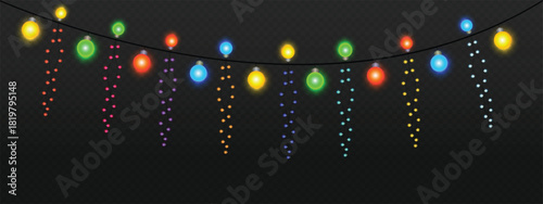 Cascading multicolor drops with bright bulbs dramatic festival garland for celebrations