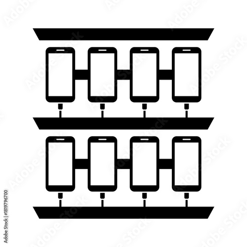 Bot farm icon. Fake social media accounts, powered by artificial intelligence. Network of bots run by fraudsters. Bot caller. SIM swap scam. Vector icon isolated on white background.