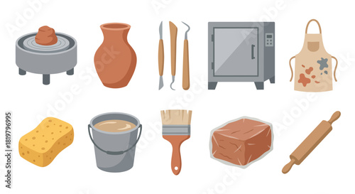 Comprehensive collection of pottery and ceramics tools, equipment, and supplies for creative crafting and artisan workshops, perfect for various handmade clay projects