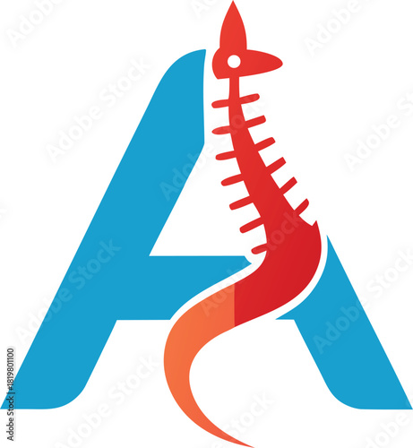 Letter a combined with red spine logo design, medical concept