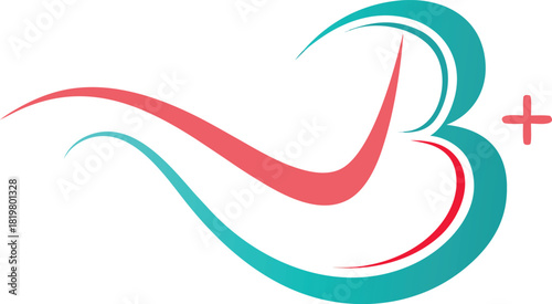 Abstract health symbol with letter b and red plus sign